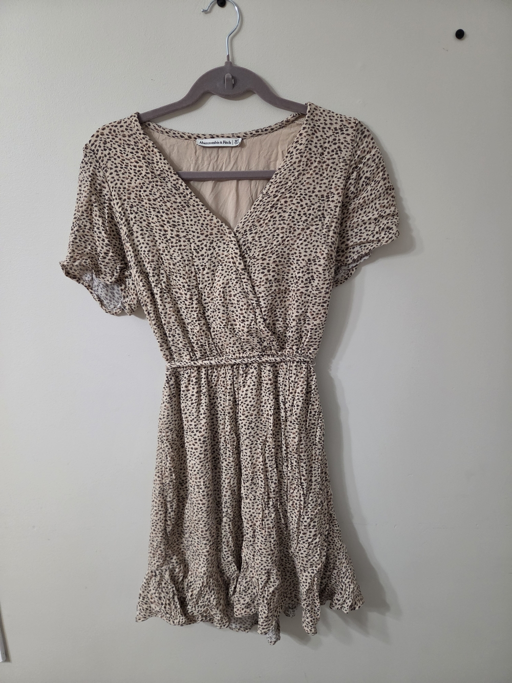 Abercrombie & Fitch Beige Dotted Wrap-Style Mini Dress